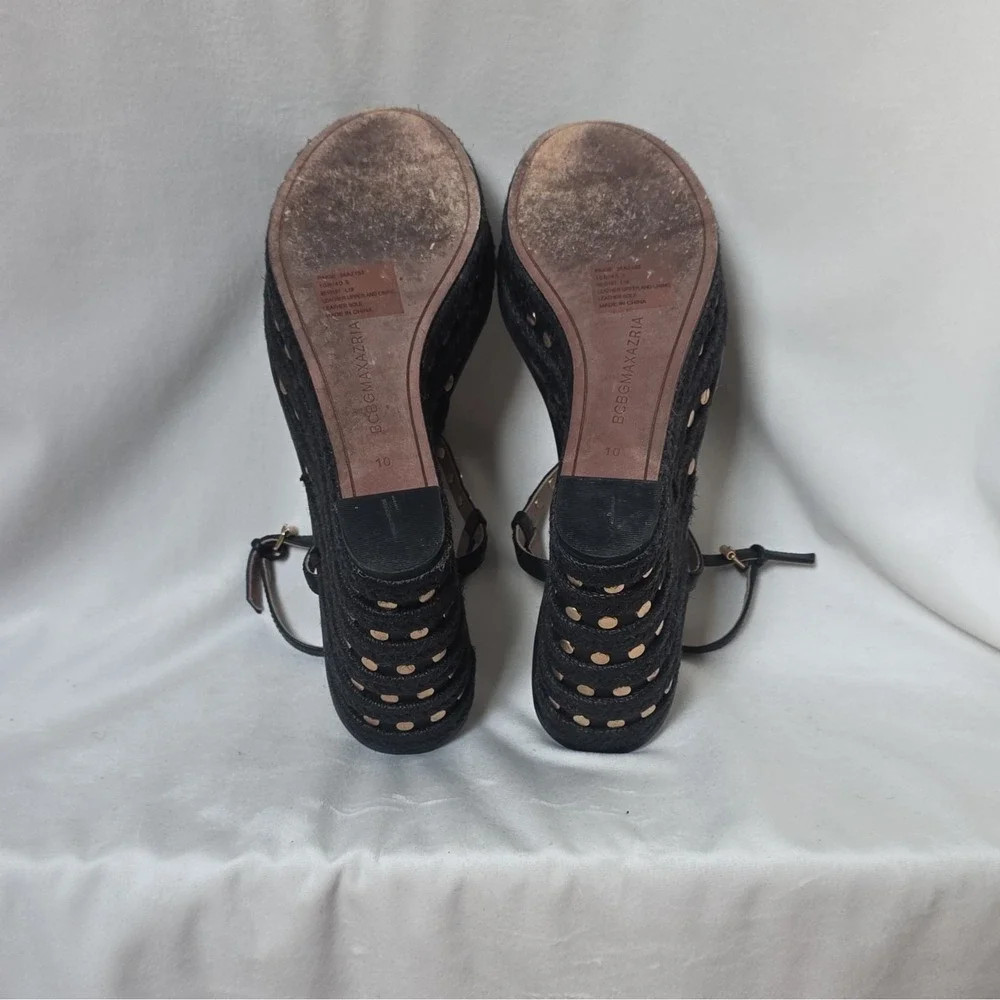 BCBGMAXAZRIA Paige Women's Black Calf Leather Studded Wedge 10M